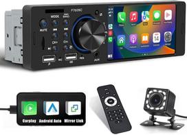 Automobilinis radijas 1 DIN CarPlay Android automobilis su 4 colių ekrano radijo imtuvu su "Bluetooth" veidrodiniu ryšiu FM USB AUX Galinės kameros mikrofonas Nuotolinio valdymo pultas