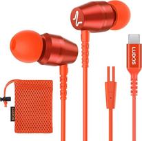 LUDOS OMNITONE USB C ausinės, 5 metų garantija "iPhone 15 Pro Max Plus" "Samsung Galaxy S23 Ultra S22 S21 FE S20 A53 A54", C tipo USB ausinės su mikrofonu į ausis - koralinės spalvos