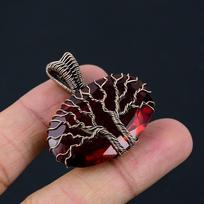 Dvigubas Gyvybės Medis Granato Brangakmenis Vario Viela Apvyniotas Pakabukas Papuošalas Dovana Moteriai 1.50 Inches raudona