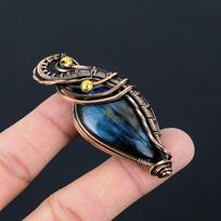 Lovely Labradorite Gemstone Pure Copper Wire Wrapped Handmade Pendant Jewelry 2.76 Inches mėlyna