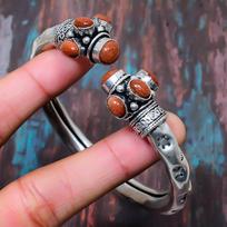 Red Sunstone Gemstone  925 Sterling Silver Handmade Cuff Bracelet Adjustable For Thanksgiving Adjustable raudona