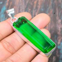 Tsavorite Gemstone Handmade 925 Sterling Silver Jewelry Pendant For Thanksgiving 2.48 Inches žalia