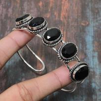 Black Spinel Gemstone 925 Sterling Silver Handmade Amazing Cuff Bangle Adjustable Adjustable juoda