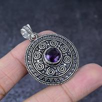 Natural Amethyst Gemstone Handmade 925 Sterling Silver Gift Pendant 1.75  E9k87