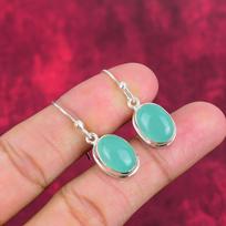Aqua Chalcedono rankų darbo brangakmenių papuošalai, 925 prabos solidūs sterlingų sidabro auskarai, unikalaus dizaino papuošalai, moterims 1.50 Inches žalia