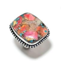 Natural Spiny Oyster Gemstone Handmade 925 Sterling Silver Ring Size 7 c9r39