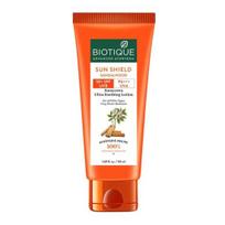 Biotique Bio Sandalwood Apsauginis kremas nuo saulės Ypač raminantis veido losjonas, SPF 50+ Šviesiai ir drėgintai odai| Atsparus vandeniui| Visiems odos tipams| 50ml