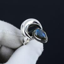Natūralus labradoritas, reguliuojamas 925 prabos sidabro žiedas - Tinka JAV dydžiams nuo 6 iki 10 - Rankų darbo boho papuošalai moterims ir vyrams, Valentino dovanos Adjustable juoda