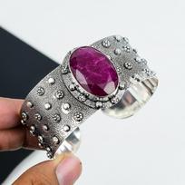 Kašmyro rubino brangakmenio rankų darbo 925 svarų sterlingų sidabro apyrankė, Kašmyro rubino apyrankė, žmonai, unisex apyrankė, dovanos gimtadieniui 6" raudona