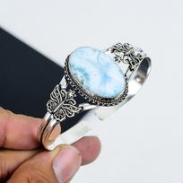 Natural Larimar Gemstone Handmade 925 Sterling Silver Cuff Bangle, Larimar Bangle,For Wife, Unisex Bangle, Gifts For Party Wear 6" mėlyna