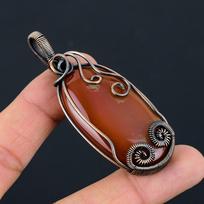 Red Carnelian Gemstone Pure Copper Wire Wrapped Handmade Jewelry Pendant For Her 2.83 Inches raudona