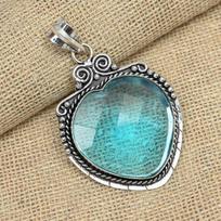 Faceted Blue Topaz Gemstone 925 Sterling Silver Handmade Unique Jewelry Pendant 2.16 Inches mėlyna