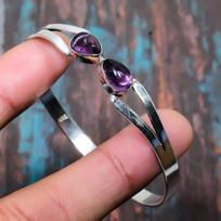 Ametisto brangakmenio rankų darbo 925 sterlingų sidabro papuošalų apyrankė, reguliuojama jai Adjustable violetinė