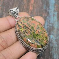 Unakite Gemstone Handmade 925 Sterling Silver Jewelry Pendant For Her 2.17 Inches žalia