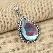 Mystic Topaz Handmade Gemstone 925 Sterling Silver Jewelry Pear Shaped Pendant 1.77 Inches balta