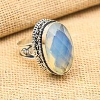 Milky Opal Gemstone Solid 925 Sterling Silver Handmade Wonderful Jewelry Ring 4 balta