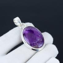Ametisto brangakmenio pakabukas, natūralus ametisto brangakmenis, rankų darbo 925 sterlingų sidabrinis ametisto pakabukas moterims, pakabukas dovanoms 5.5 Cm. violetinė