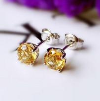 Natural Citrine Studs Earrings, 925 Sterling Silver, Citrine Studs Earrings