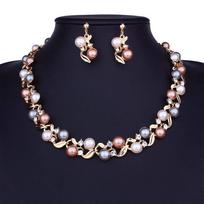 Blizganti Diva Fashion 18k paauksuota perlų karoliai papuošalų rinkinys su puošniais auskarais mergaitėms ir moterims