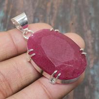 Lab Created Red Ruby Gemstone Handmade Solid 925 Sterling Silver Jewelry Pendant 1.77 Inches raudona