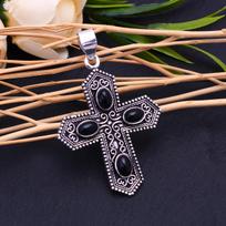Natural Black Onyx Gemstone Handmade 925 Sterling Silver Pendant 3  B1y94