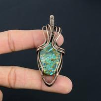 Copper Malachite Gemstone Handmade Jewelry Pure Copper Wire Wrapped Pendant For Women 2.56 Inches žalia