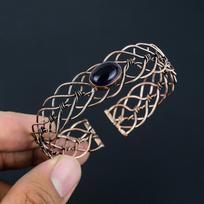 Amethyst Gemstone Handmade Pure Copper Wire Wrap Jewelry Adjustable Cuff For Wedding Gift Adjustable violetinė