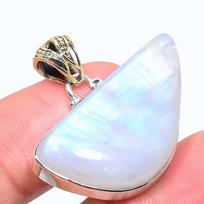 Natural Rainbow Moonstone 925 Sterling Silver Jewelry TwoTone Pendant 1.26  f5J35