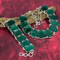 Zambian Emerald Gemstone Jewelry, 925 Solid Sterling Silver Bracelet & Necklace Jewelry Set, Handmade Beauteous Jewelry For Women Adjustable With 8"-18" žalia