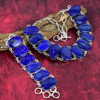 Lapis Lazuli Brangakmenio Papuošalai, 925 Kieto Sterlingo Sidabro Apyrankė&karoliai Papuošalų Rinkinys Jai, Nuostabus Rankų Darbo Didelis Sidabrinis Rinkinys Moterims Adjustable With 8"-18" mėlyna