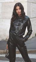 Shirt Genuine Party Stylish Lambskin Leather BussineHandmade Women Casual Black S juoda