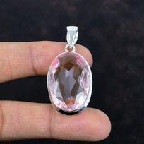Fasetuotas rožinis kunzito pakabukas 925 prabos sterlingų sidabro pakabukas rankų darbo boho papuošalas natūralaus akmens pakabukas ryškus pakabukas jubiliejinės dovanos gray