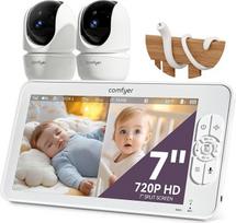 "Comfyer" dviejų kamerų kūdikių monitorius su padalytu ekranu, 7 colių HD 720P vaizdo monitorius be "WiFi" su laikikliu, IR naktinis matymas, plataus kampo objektyvas, "Vox" režimas, dvipusis garsas, 960 pėdų diapazonas, vaizdo įrašas