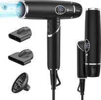 "Slopehill Ion Hair Dryer" 2000 W profesionalus plaukų džiovintuvas, lengvas ir sulankstomas, mažai triukšmo, magnetinis difuzorius, itin ilgas laidas, LCD ekranas, skirtas namams, salonams ir kelionėms (juodas)