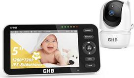 GHB kūdikių monitorius su kamera 5 colių 720P HD IPS ekranas Kūdikių monitoriaus kamera VOX režimas Intercom Naktinis matymas Temperatūros ekranas Modelis 2023