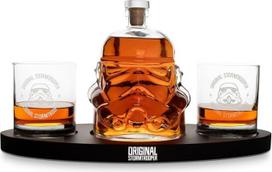Originalus "Stormtrooper" dekanterio rinkinys su 2 x 3D viskio stiklinėmis viskiui, burbonui, škotiškam viskiui ir džine, 750 ml dekanteris su originaliu kamštiniu antspaudu, 300 ml stiklinės - nykščiai aukštyn!