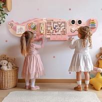 ROBUD sieninė Montessori užsiėmimų lenta, 8-in-1 veiklos lentos žaislas Medinė veiklos lenta su magnetiniu karoliukų labirintu, ksilofonu, krumpliaračiais, dovana vaikams mergaitėms nuo 3 metų