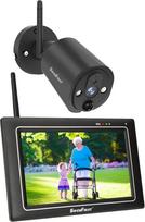 SecuFirst 2K lauko stebėjimo kamerų rinkinys su vidaus monitoriumi, 7 colių jutiklinio ekrano kūdikių monitorius su stebėjimo kamera, lauko kamera veikia be WiFi, AI judesio jutiklis, 64GB atminties kortelė,