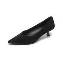 Weiwei Girl 739-2 Suede Pointed Single Shoes Women's Thin Heel Black Commuter Work Shoes Cat Heel Light Mouth High Heels 34