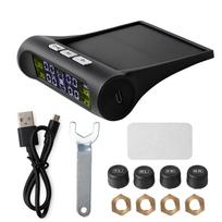Padangų slėgio stebėjimo sistema Saulės energija maitinamas TPMS Automobilio priedai su 4 išoriniais davikliais Padangų diagnostikos rinkinys Skaitmeninis LCD ekranas