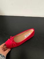French bow red flat shoes grandma shoes spring and autumn one-pedal lazy shoes gentle single shoes retro women's shoes 35 raudona