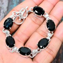 Black Spinel Gemstone Handmade Jewelry Gemstone 925 Sterling Silver Handmade Wedding Bracelet 7-8 Inches mėlyna