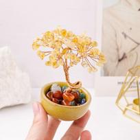 1PC Natural Crystal Tree Energy Stone Citrine Money Tree Copper Wire Wrapped Colorful Teabowl Yoga Feng Shui Trees citrina