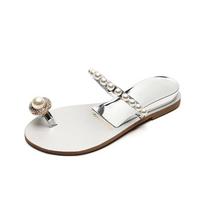 Customized 1998-2 sandals women wear summer Korean version temperament fairy wind pearl rhinestone flat bottom cool slippers 34 sidabras