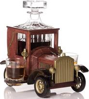 "Kemstood" viskio karafa (945 ml) - dekanterių rinkinys su krištolo taurėmis ir senoviniu vintažinio automobilio stovu - asmeninis rinkinys vyrams - baro aksesuarai alkoholiui - viskio dovanų rinkinys