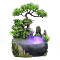Wealth Feng Shui Company Office Tabletop Ornaments Desktop Flowing Water Waterfall Fountain With Color Changing LED Lights Spray 220V EU Plug