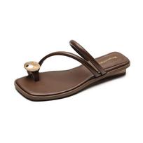 Grape mother studiolee 2025 summer new herringbone flat bottom square head word with toe cool slippers women 35 ruda