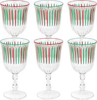 "Talking Tables" 6 x vyno stiklinės Žalias ir raudonas dryžuotas geriamasis stiklas vynui Prosecco Vanduo Sultis Kokteilis Kalėdų gimtadienio vakarėlis Restoranai Maitinimas Grilis 240 ml