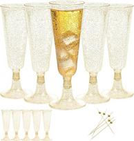 Dhnvcud 75 x 150ml plastikinis daugkartinio naudojimo šampano fleita 5,5 x 16 cm plastikinių Stemware aukso vienkartinių šampano