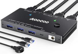 HDMI KVM jungiklis 2 kompiuteriai 1 monitorius 8K @ 60Hz/4K @ 120Hz KVM jungikliai Laidinis nuotolinio valdymo pultas Pridedamas USB 3.0 kabelis